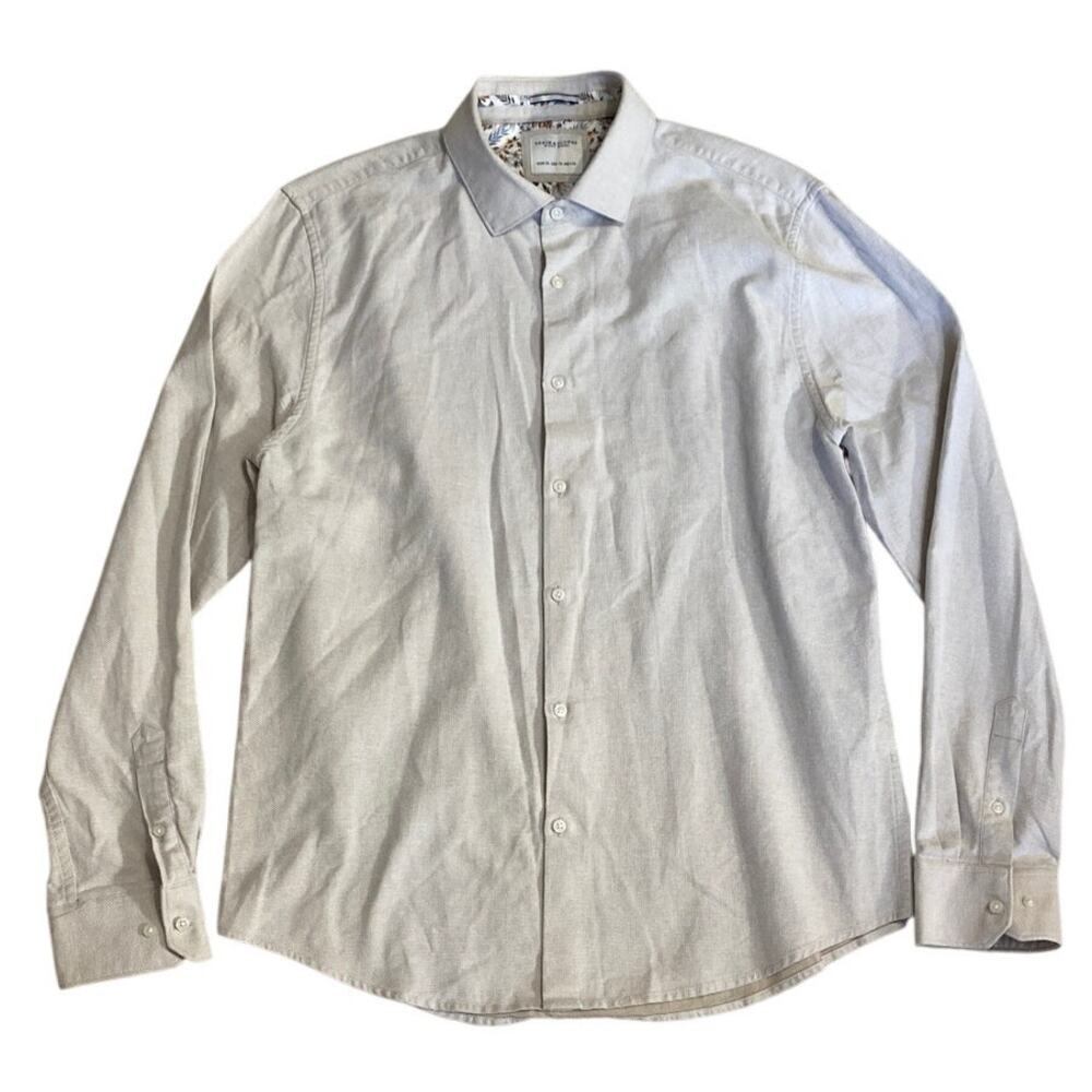 Denim & Flower Ricky Singh Men Size XL Button Down Shirt Biege Classic Preppy